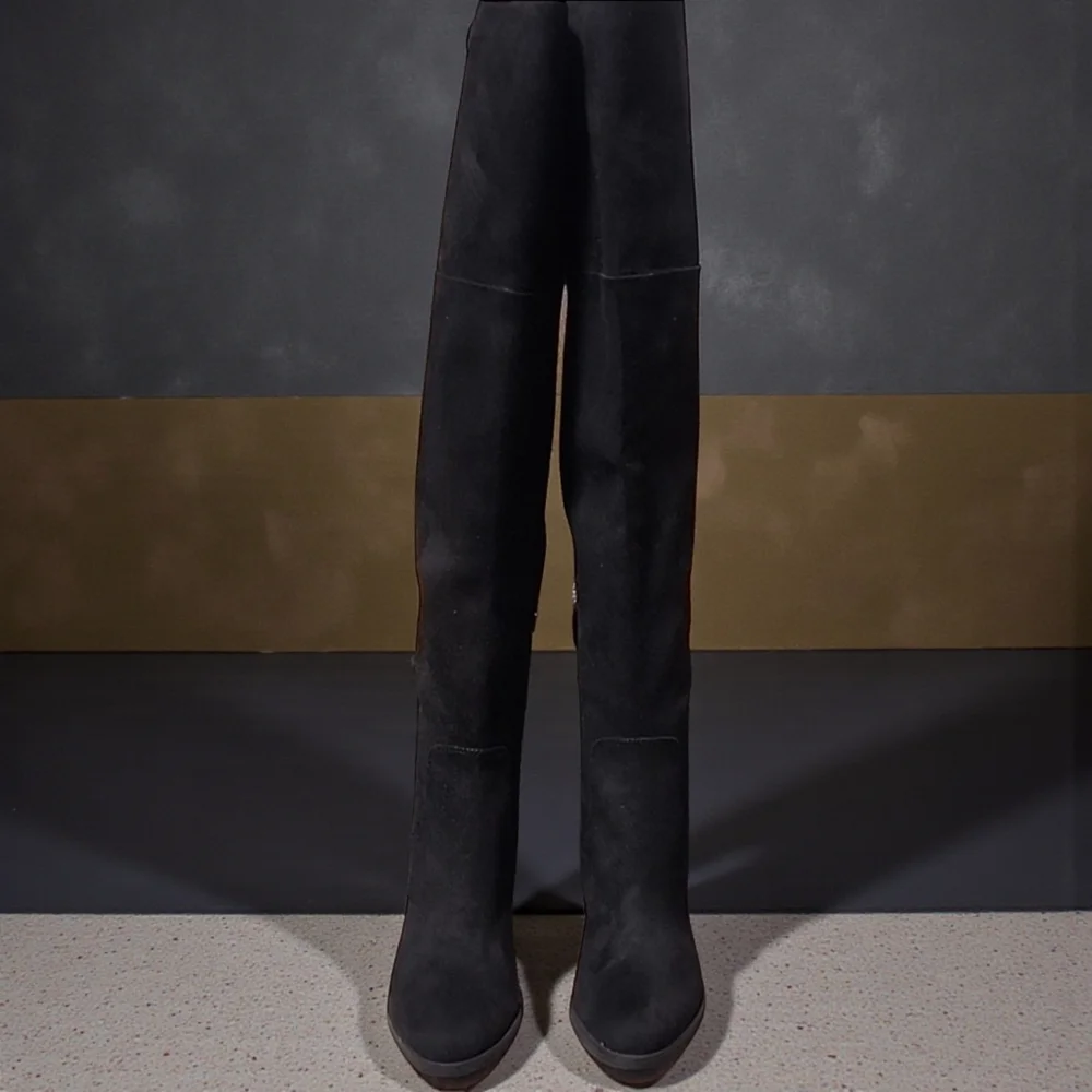 BP NORDSTROM Luke OTK Boots 6 Black Vegan Suede Over the Knee Fold Down Tall